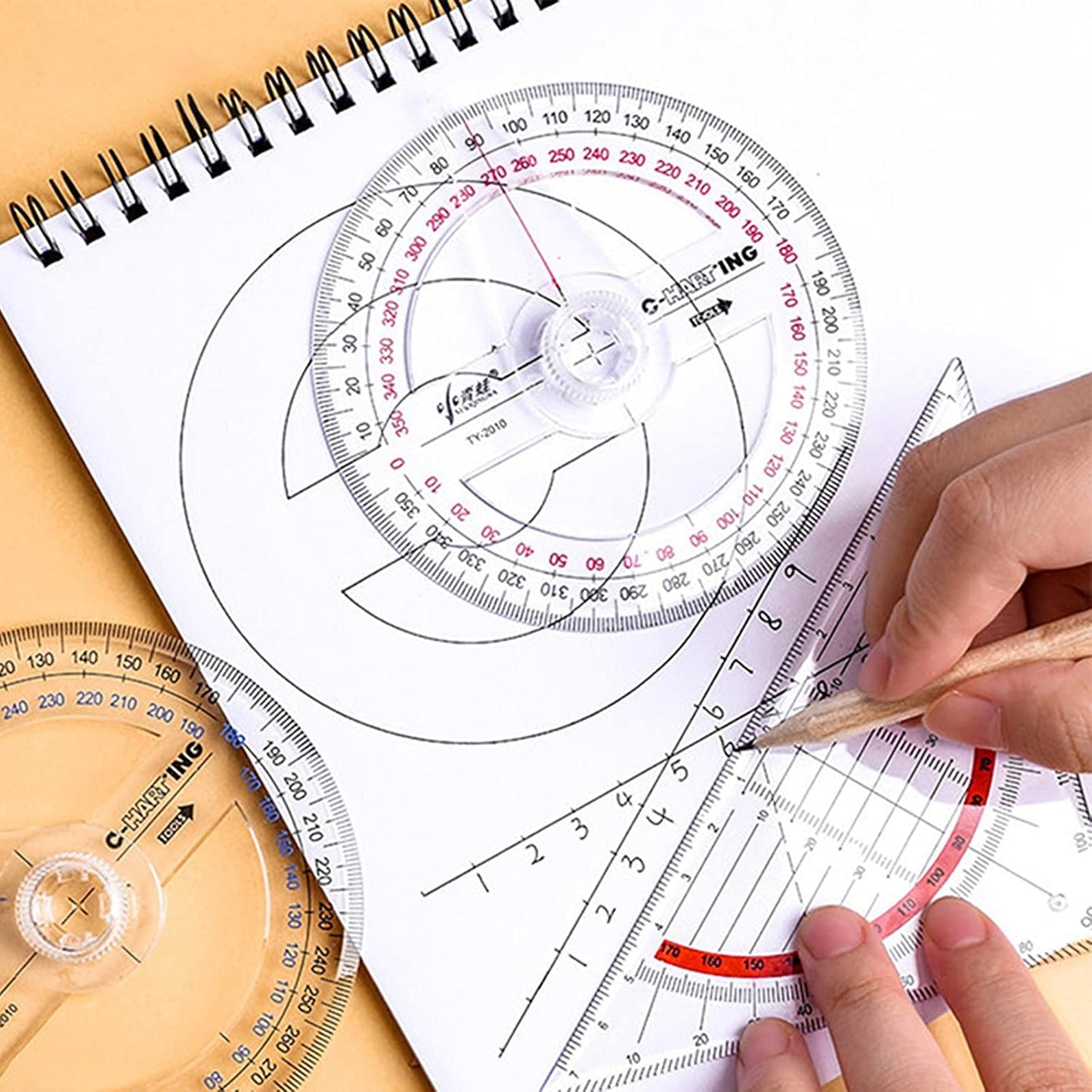 360° Protractor Pack of 5 Protactors Plastic Protractor Math Protractors Clear Protractor Ruler Drafting Tools Circle Protractor for Geometry