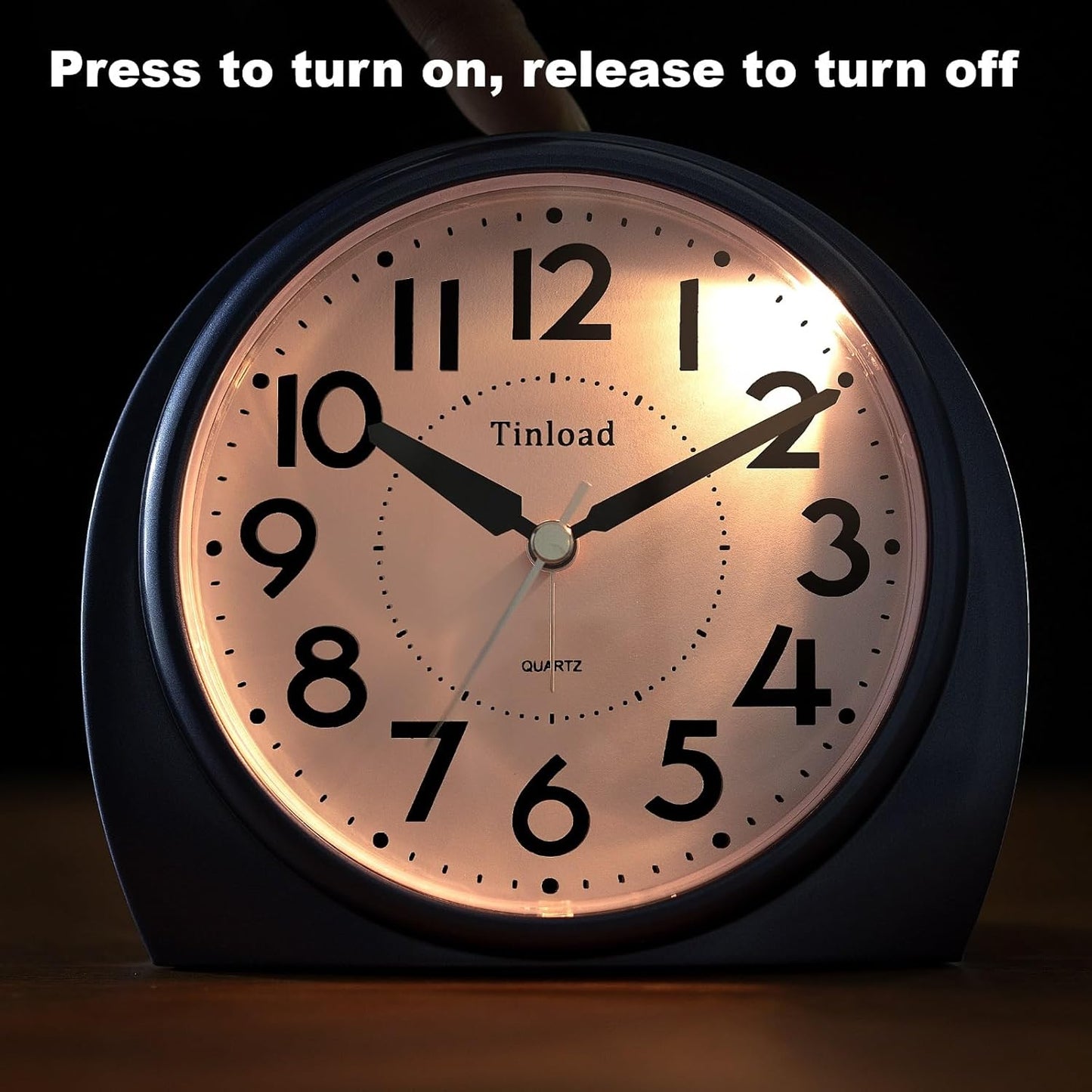 5.5" Large Analog Alarm Clock Silent Non Ticking, Gentle Wake, Beep Sounds, Increasing Volume, Battery Operated Snooze and Manual Light, Blue