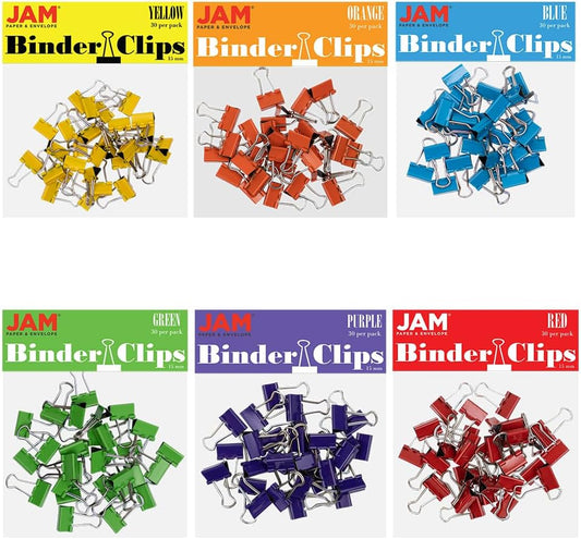 JAM PAPER Colorful Binder Clips Assortment - Extra Small - 3/5 Inch (15 mm) - Assorted Rainbow Colors - 180 Binderclips/Pack
