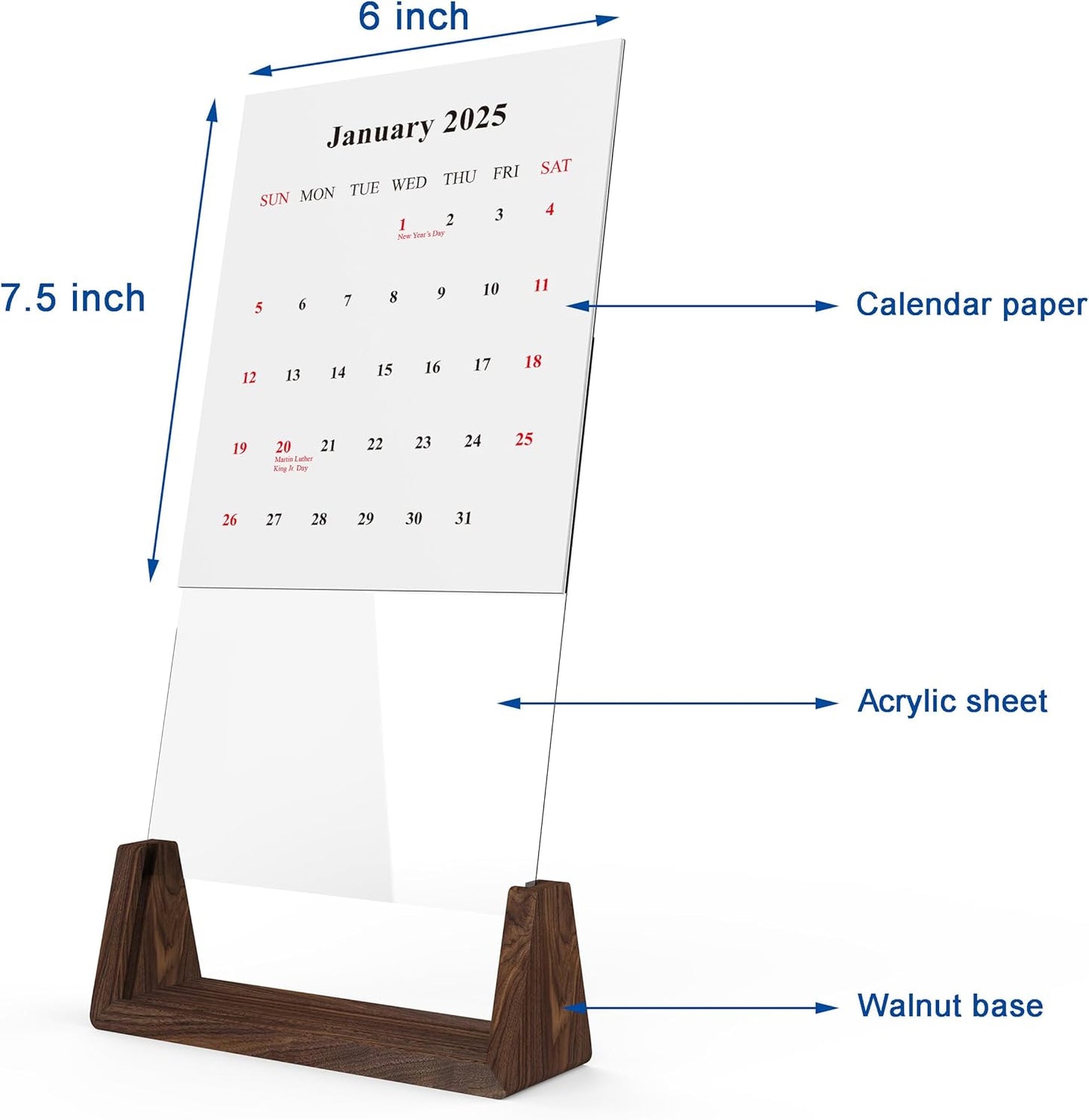 2025 2006 Creative Desktop Calendar with Walnut Stand for Office Business Home (Black Walnut)