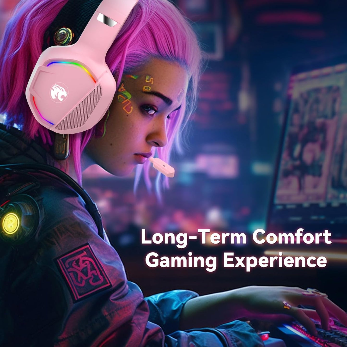 Gaming Headset with Microphone for Pc, Xbox One Series X/s, Ps4, Ps5, Switch, Stereo Wired Noise Cancelling Over-Ear Headphones with Mic, RGB, for Computer, Laptop, Mac, Nintendo, Gamer (Pink)