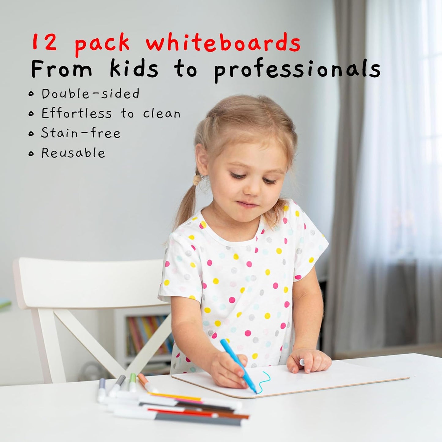 Bigtime 12 Pack 9x12 Classroom Whiteboards for Kids - Small Double-Sided White Board - White Boards Bulk Set, Classroom Essentials - Magnetic Dry Erase Boards for Students, Teacher