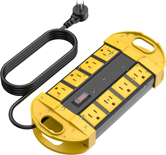 CCCEI Outdoor Power Strip Weatherproof with 8 Plug, Waterproof Extension Cord with Multiple Outlets, Christmas Exterior Garden Yard Surge Protector 10FT.