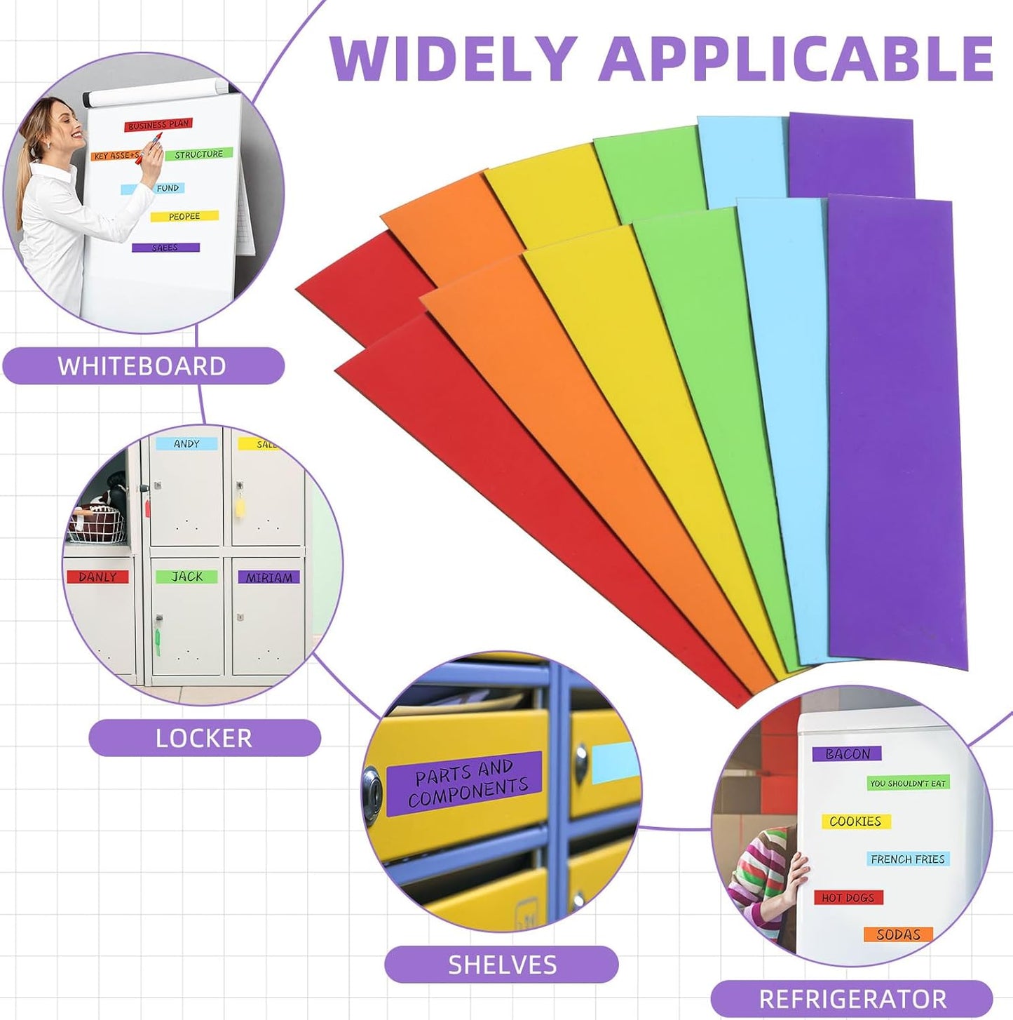 6 Pcs Dry Erase Magnetic Strips for Classroom, 1 In x 9.8 Ft Rainbow Colors Magnetic Tape Roll Blank Magnets Sticky Labels Writable Flexible Magnet Sheet for Whiteboard Refrigerator and Crafts