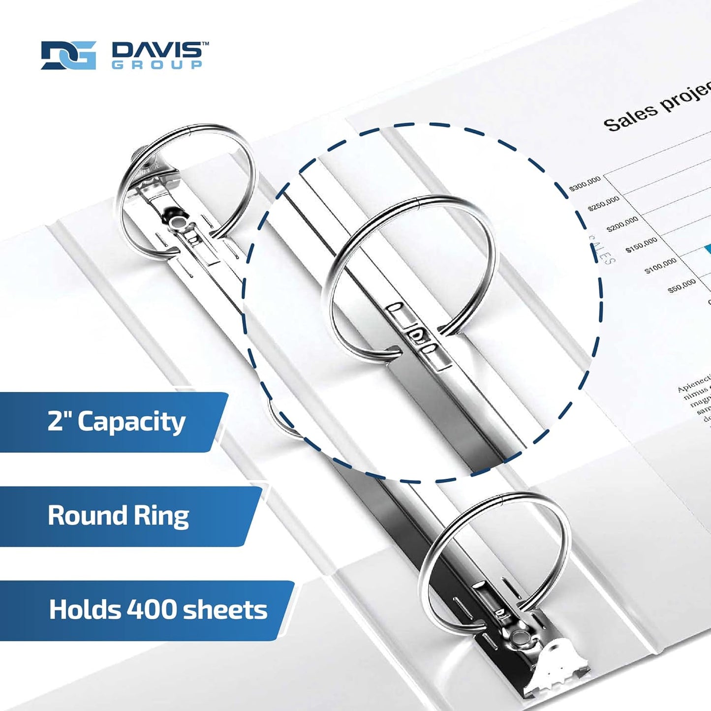 Easyview Premium 3-Ring Binders with Clear-View Covers and Round Rings, Binders for School or Office, 2 Inch, Pack of 6, White