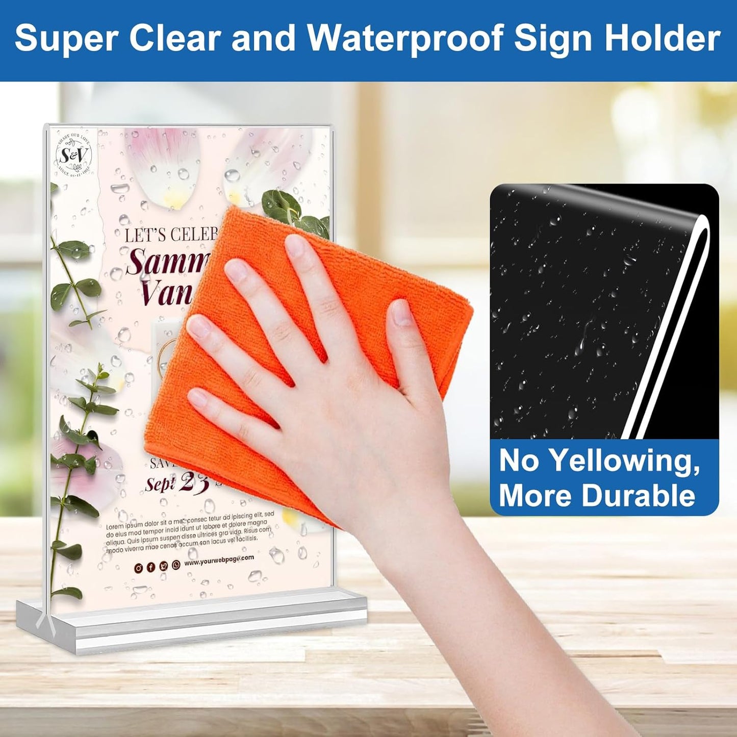 Acrylic Sign Holder 4x6, 20 Pack Clear Table Vertical Double Sided Table Menu Display, Plastic Desktop Picture Frames Stand Acrylic Paper Holder Tabletop Sign Holder for Wedding Office Show Fair