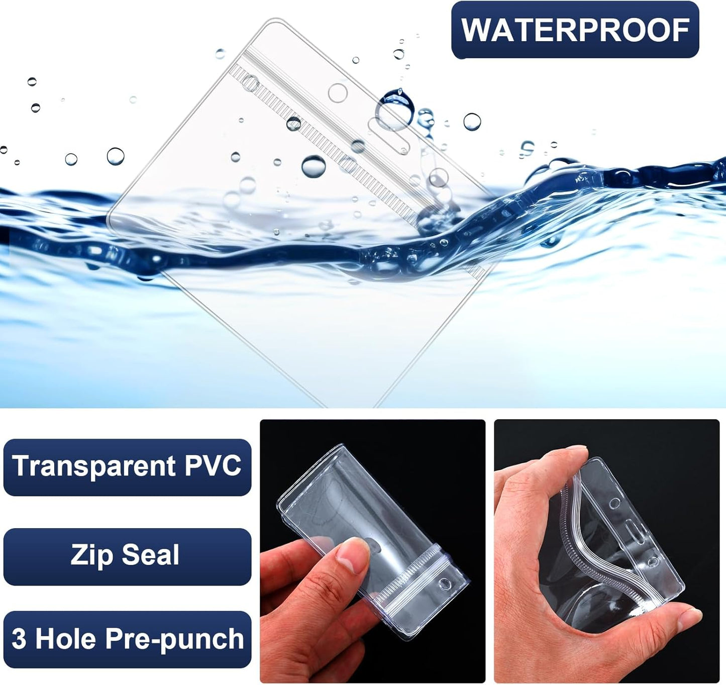 100 Pack Lanyards for ID Badges with Clear Name Tags, Reusable Lanyards Horizontal ID Card Badge Holders Plastic Name Badges for Men Women Kids Business School and Office Supplies (Dark Blue)