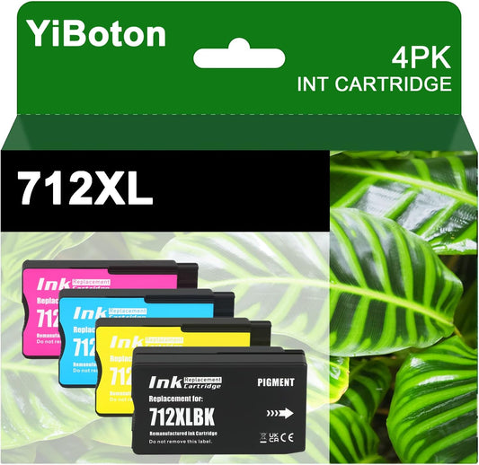 High Yield 712 712XL Ink Cartridges Compatiable with HP 712 Ink for DesignJet DesignJet T650 T630 T250 T230 T210 Printer Ink (4 Pack, 80-ml Black + 29-ml Cyan/Magenta/Yellow)