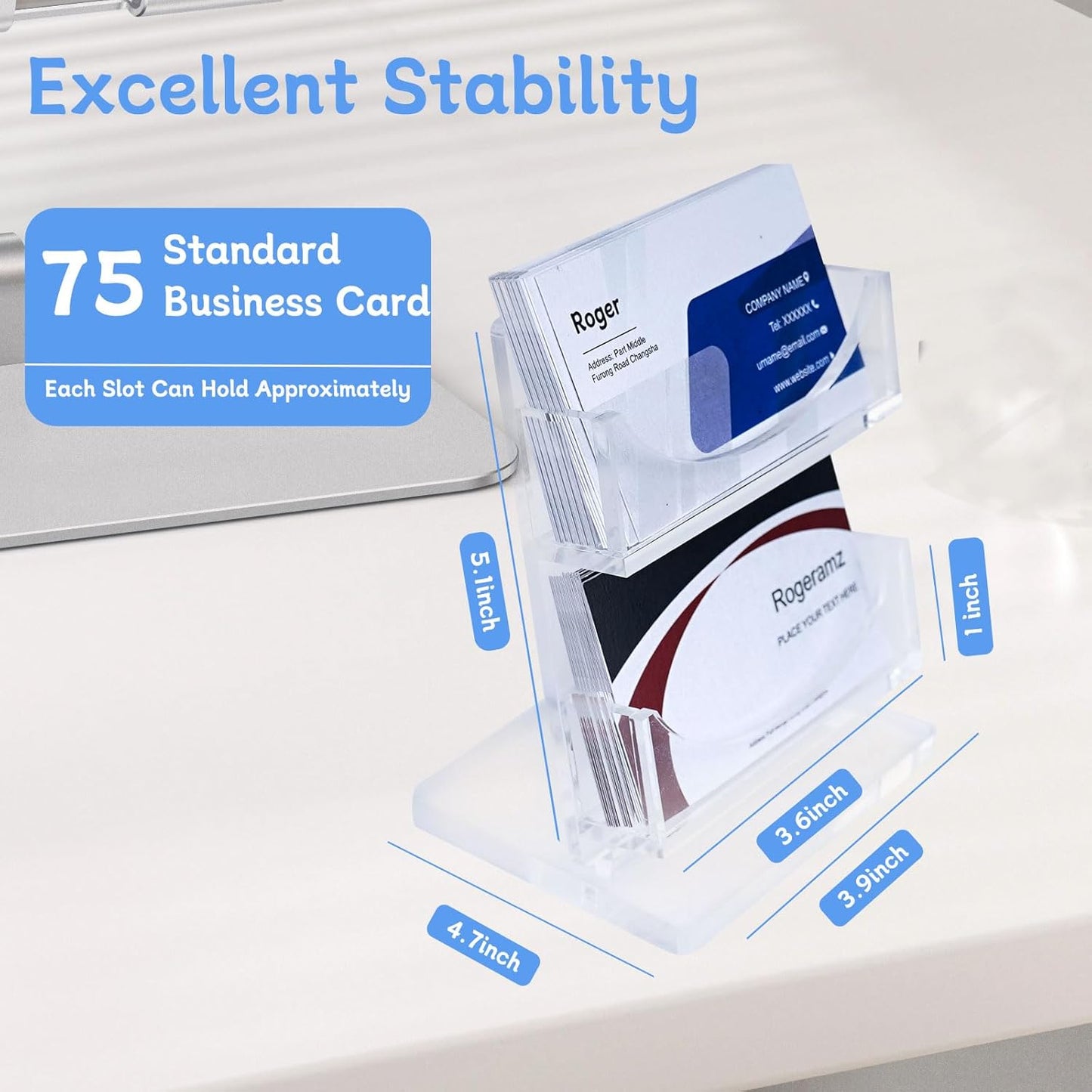 Acrylic Business Card Holder 2-Tier for Desk - Office & Exhibition Clear Business Card Display Stand, Business Card Organizer with 2 Slots, Holds Up to 130 Cards