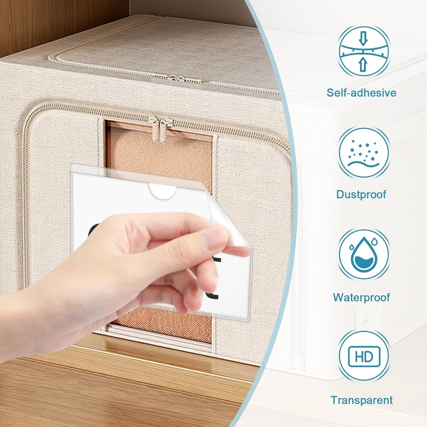 40 Pack 3" x 5" Index Card Pockets with Top Open Self-adhesive Index Card Holders Clear Plastic Labels Holders for Storage Bins, Organizing