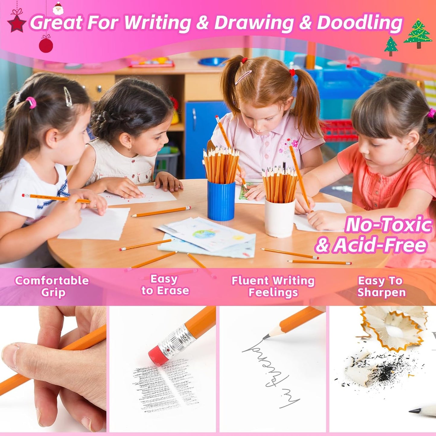 50 Pack #2 Pencils, Pre-Sharpened Pencils with Erasers, Bulk Yellow Graphite Pencils for School Teacher Supplies Office Essentials Desk Accessories, No 2 HB Pencil for Writing Drawing Sketching Gifts