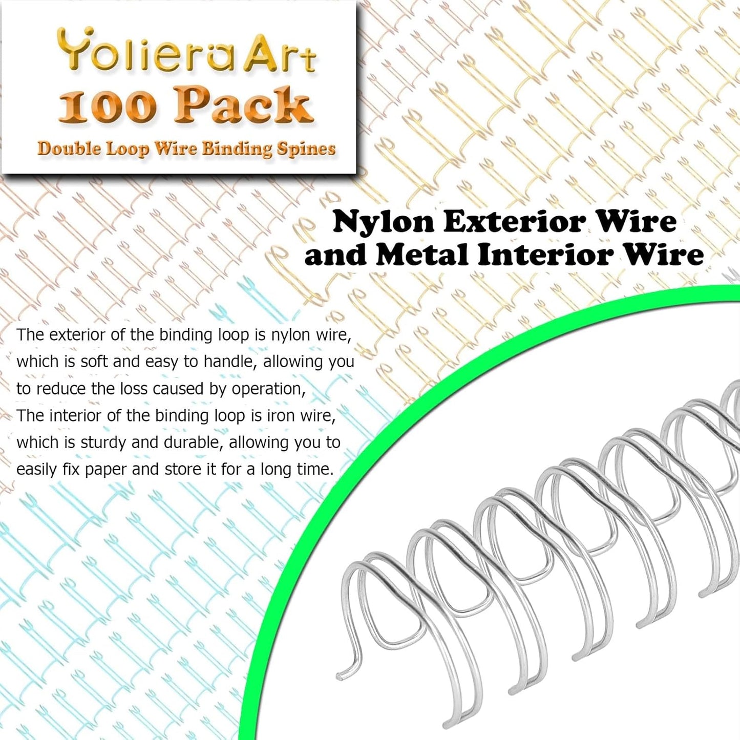 100 Pack Metal Twin Loop Binding Wire Coils, 34-Loop, 3/4" Cinch Book Binding Wire, 3:1 Pitch, YolieraArt Double Loop Bindings180 Sheet Capacity Fit for School Office Notebook Maker Silver
