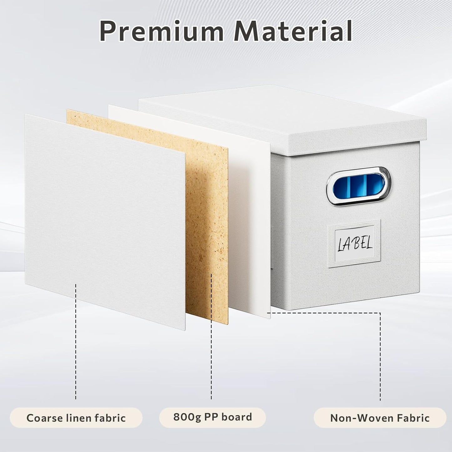 File Organizer Box with Lid - Set of 2 Portable Hanging File Box, Collapsible Linen Decorative Filing Storage Boxes for Office & Home File Cabinet (White 14 x 9.3 x 10.9 inch)