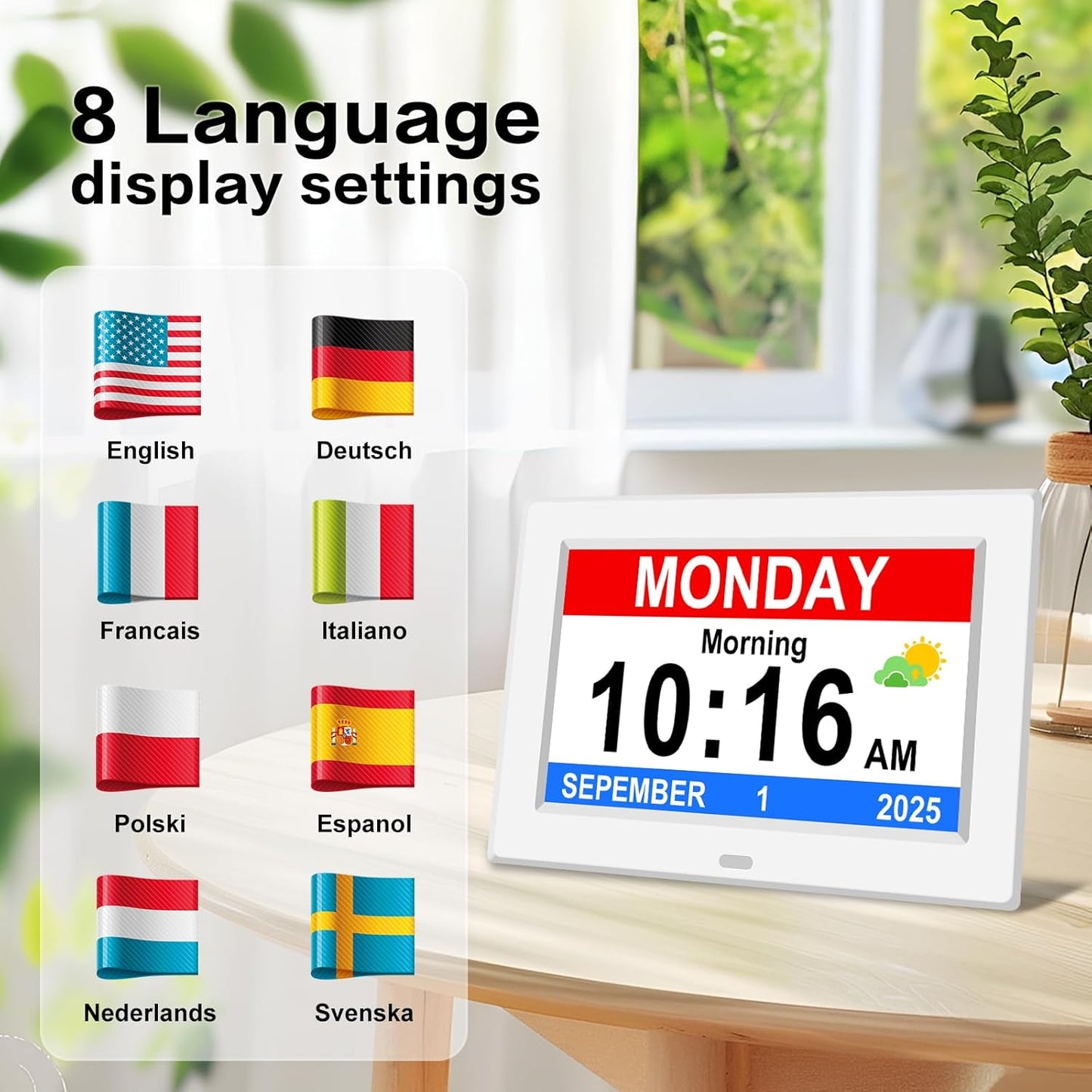 11'' Large Display Digital Clock for Seniors, Digital Calendar Alarm for Elderly Clock with Date Day of Week 12 Alarms 4 Colors Desk Wall Clocks for Memory Loss Alzheimers Dementia Auto DST/Dimmer