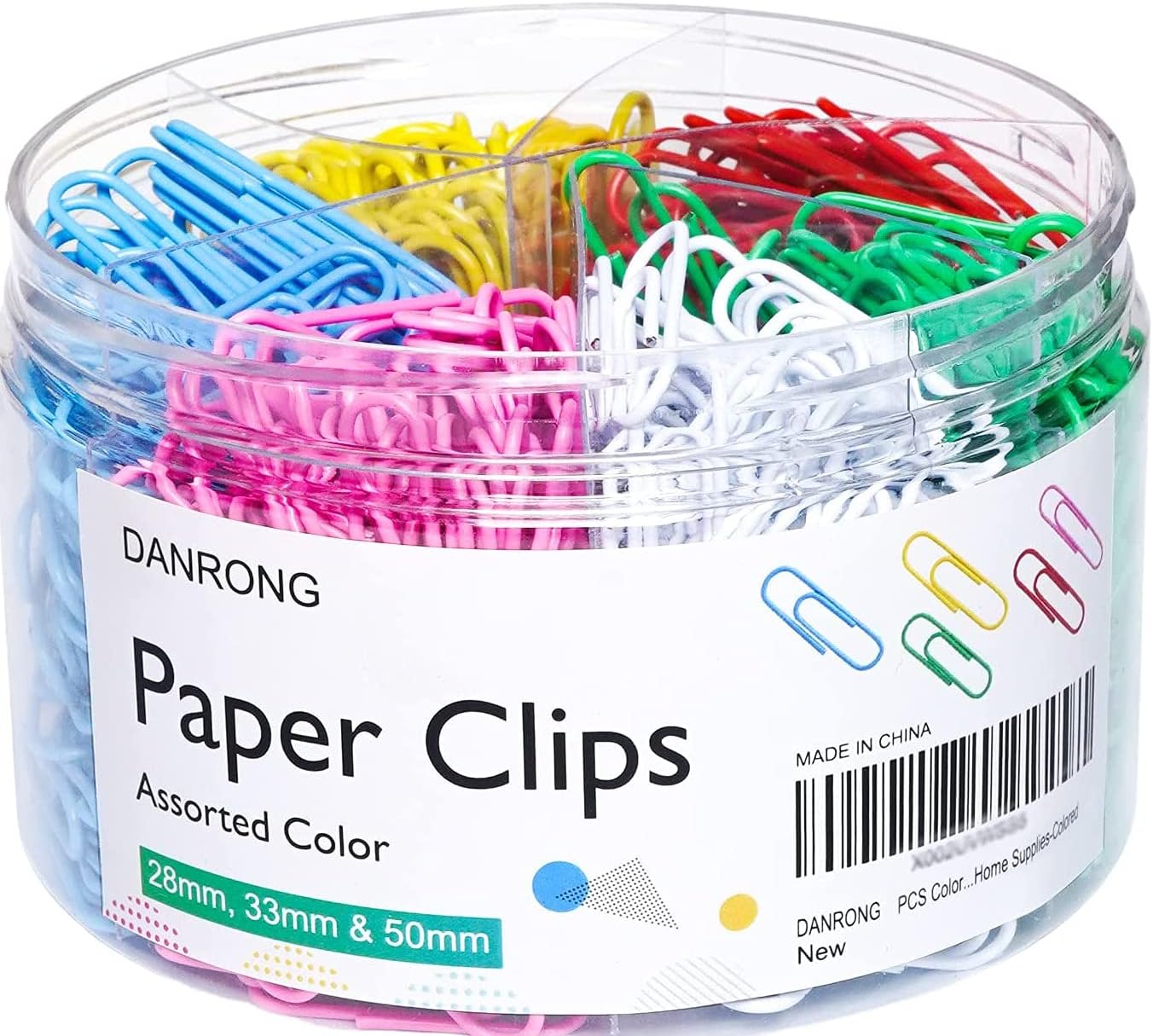 520 PCS Colored Paper Clips Assorted Sizes, Small Medium and Large (1.1", 1.3" & 2"), Colorful Paperclips for Office, School, Home Supplies-Colored