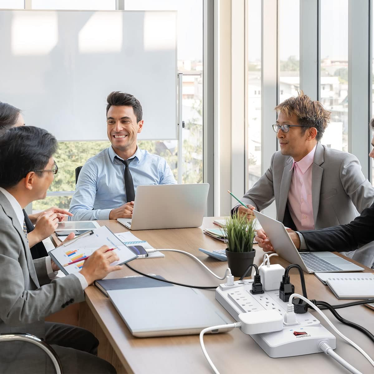 18 Outlets Surge Protector Power Strip - 10 Feet Flat Plug Heavy Duty Extension Cord with 18 Widely Outlets and 4 USB Ports, 2100 Joules, White, ETL Listed