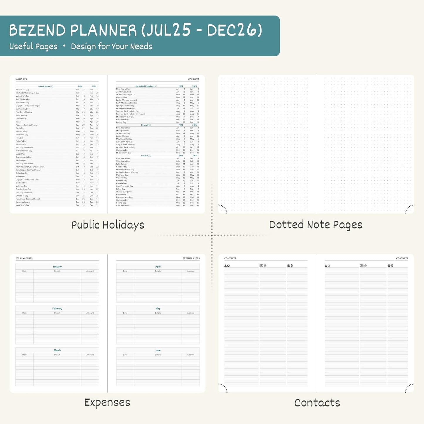BEZEND Planner 2025-2026 Weekly and Monthly, 8.5" x 11" Academic Calendar (Jul 25-Dec 26) Vertical Daily Appointment with Hourly Timeslot & Monthly Tab, Spiral, PU Leather Softcover - Red