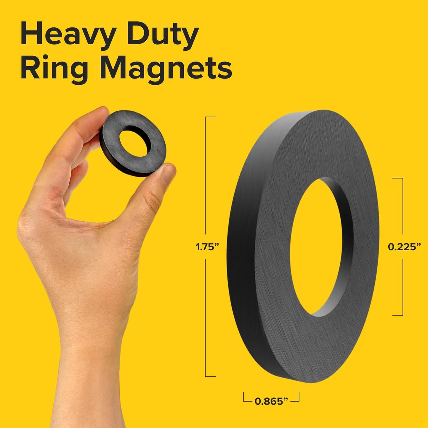 Heavy Duty Ring Magnets - Ultra Strong 1.75 Inch (44 mm) Magnets with Holes for DIY & Crafts - Space Organization Set for Home, Kitchen, Workshop (2 pcs)