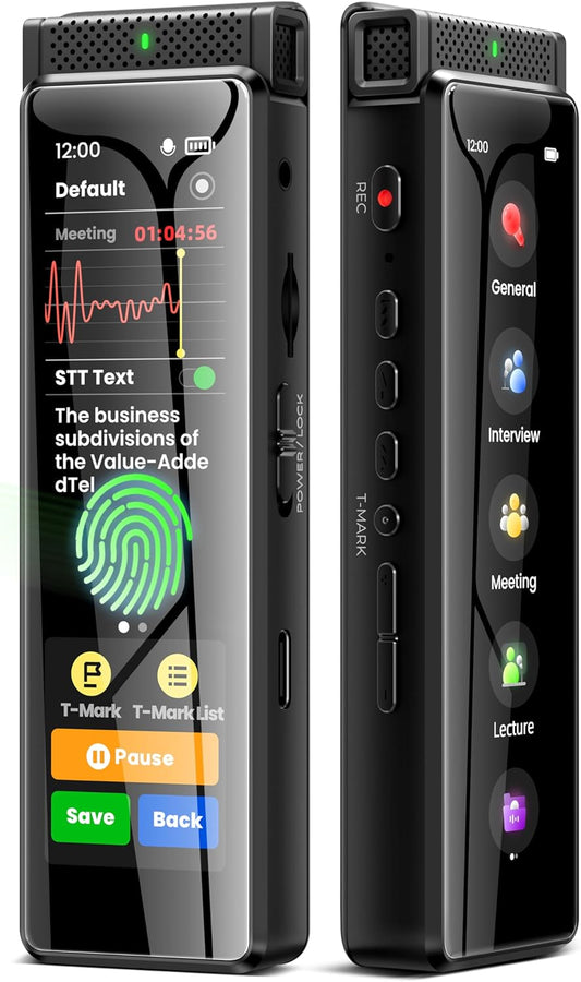 136GB Digital Voice Recorder with Playback, Innioasis R1 Full Touchscreen Voice Recorder with AI Intelligent Transcription and Bluetooth, Voice Activated Sound Audio Recorder Device with Mic (Black)