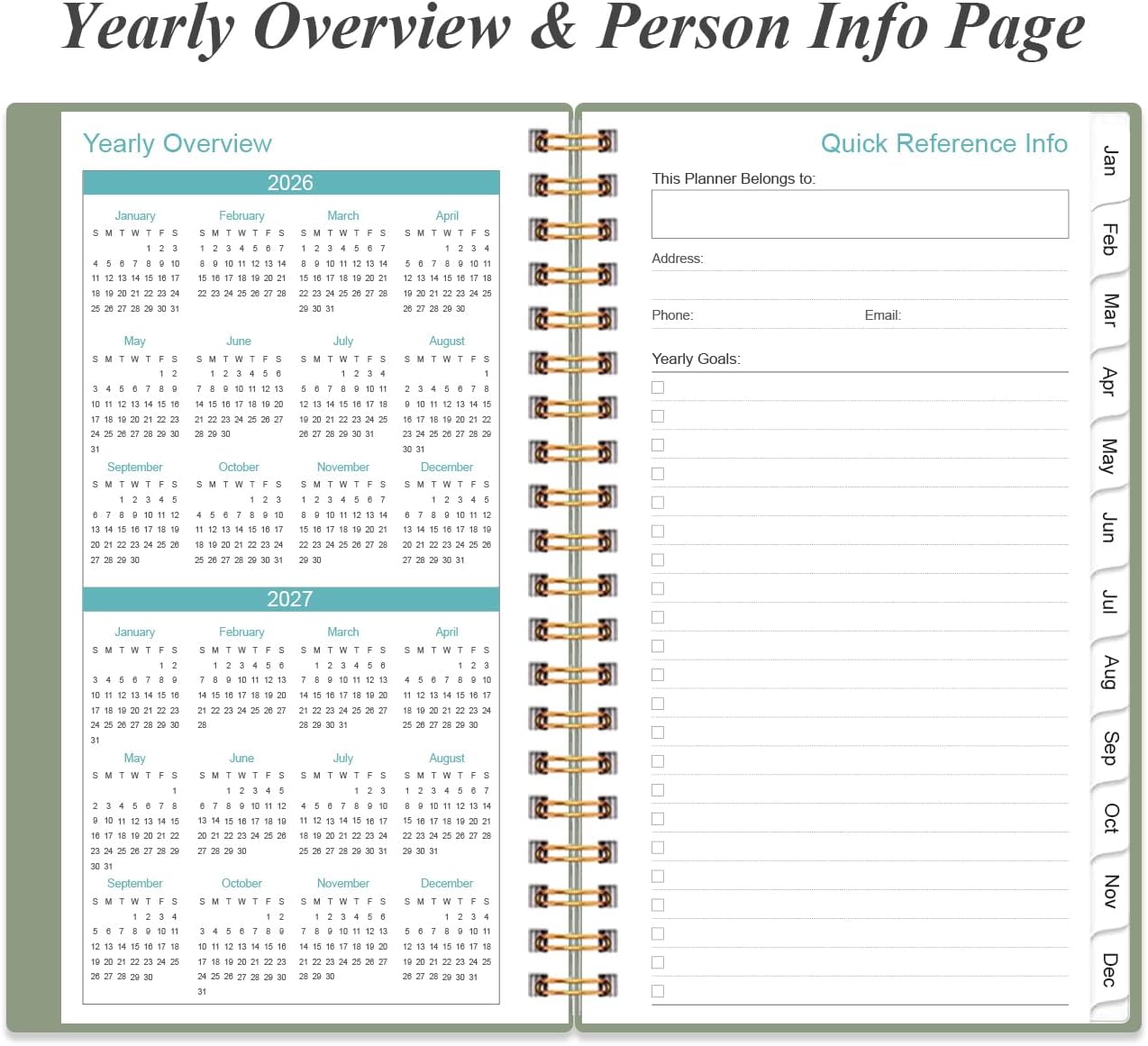 2026 Pocket Planner/Calendar - Planner from January 2026 - December 2026, Planner 2026 with 12 Tabs, Twin-Wire Binding, Inner Pocket, 3.75" x 6.75", Green