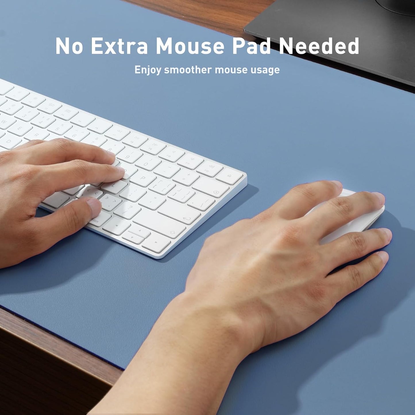 Aothia Leather Desk Pad Protector, Large Mouse Pad, Office Desk Mat, Non-Slip PU Leather Desk Blotter, Laptop Desk Pad, Waterproof Desk Writing Pad for Office and Home (Denim Blue, 23.6" x 13.7")