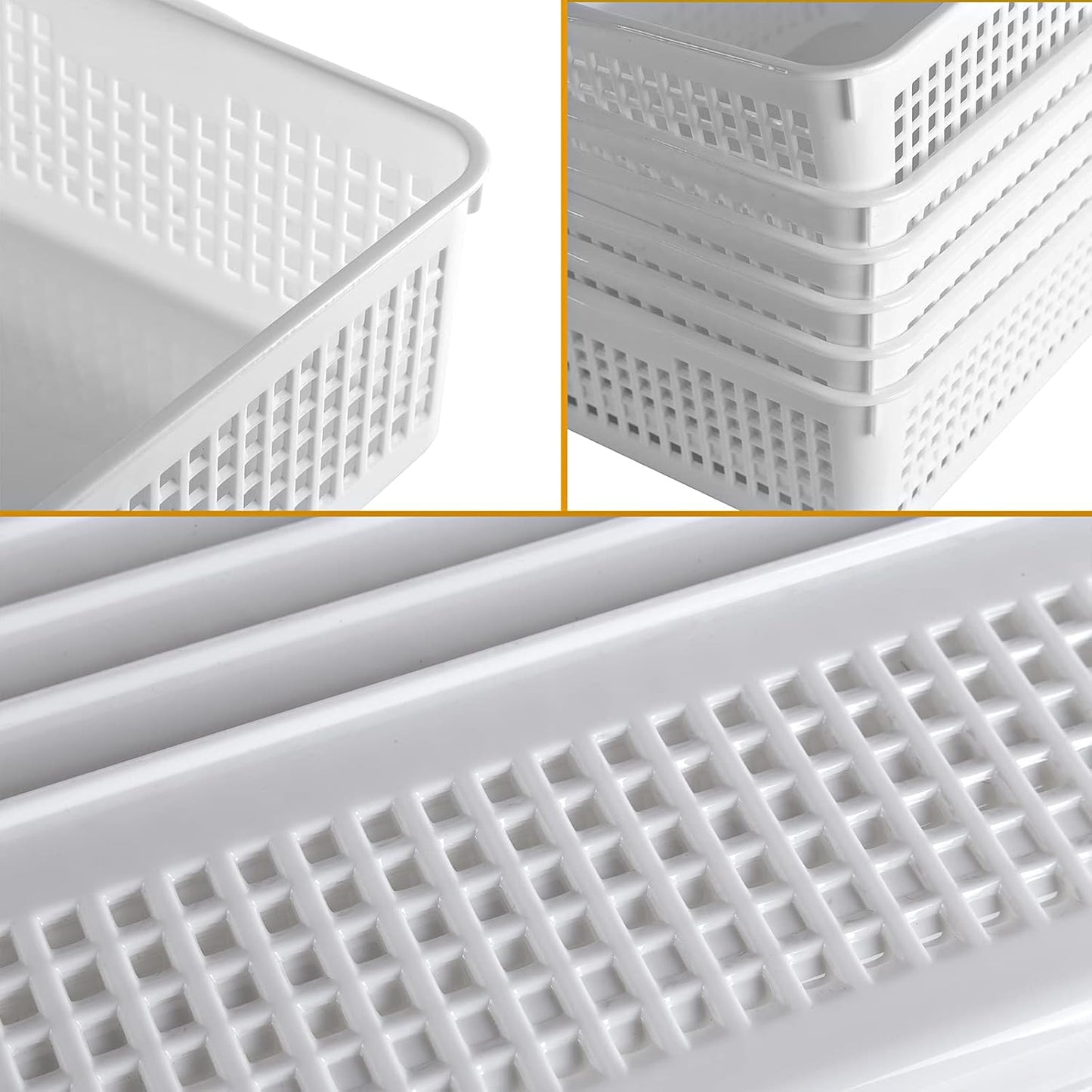 A4 Size Plastic Storage Basket,Desktop File Paper Letter Organizer Tray, 6-Packs (White+Grey)