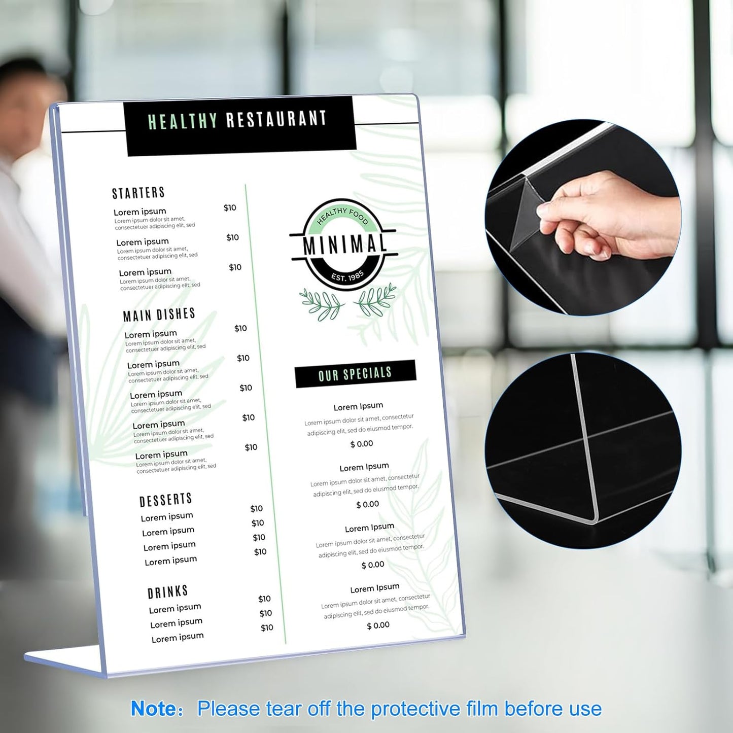 12 Pack Acrylic Sign Holder 8.5 x 11, Clear Plastic Display Stands for Tabletop, L-Shape Acrylic Stands for Flyers, Documents, Office, Restaurants, Vertical Sign Holder 8.5x11 for Desktop