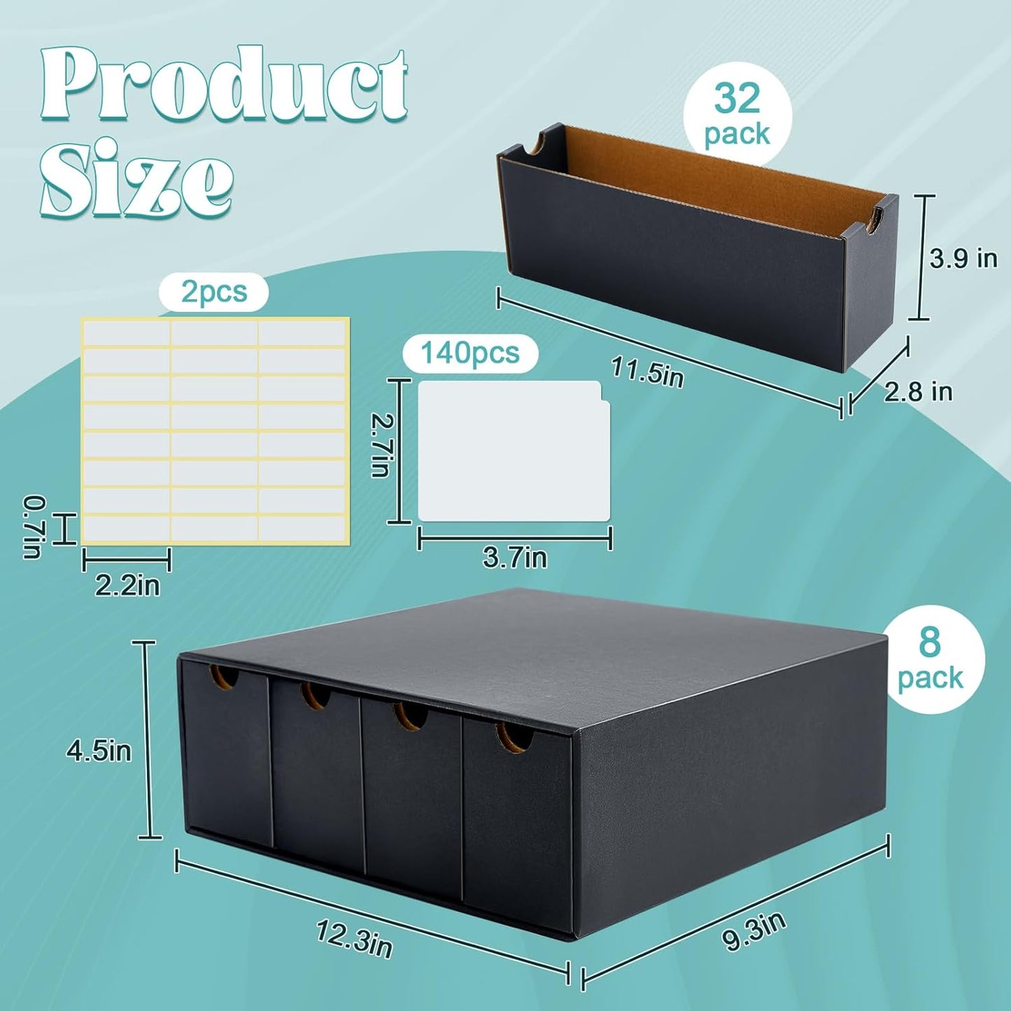 Cholemy Trading Card Storage Box 15000+ with 70 Cardboard Storage Divider, Label Sticker for Collection Compatible with TCG, Sport Cards(8 Row, 4 in A Row,Black)