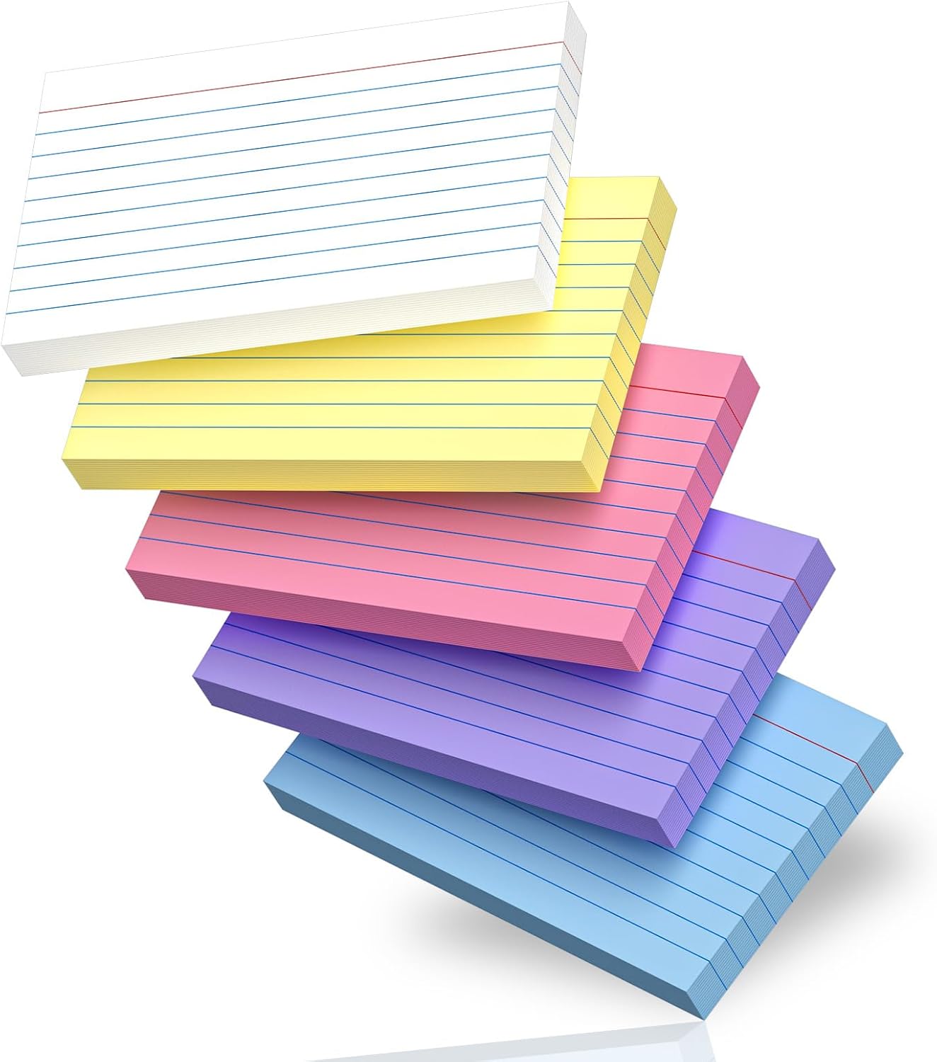 250 Count Index Cards 3x5 Inch Colored Ruled Lined Heavyweight Flash Cards Study Cards with Sturdy Cardstock Durable Flashcards Note Cards for Note Taking, Language Learning, School & Office Supplies