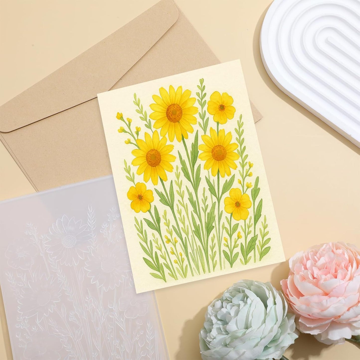 Classicseali 3D Embossing Folders for Card Making,4.33 X 6.3 In Sunflower Embossing Folder, Daisy Flowers and Leaves Background, Embossed Plastic Embossings Folder Clearance, or Scrapbooking,Paper Art