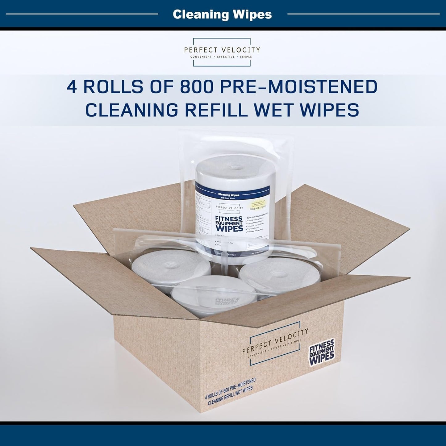 Fitness Gym Equipment Wipes - 4 Rolls of 800 Pre-Moistened Cleaning Refill Wet Wipes - For Upwards and Downwards Dispensers