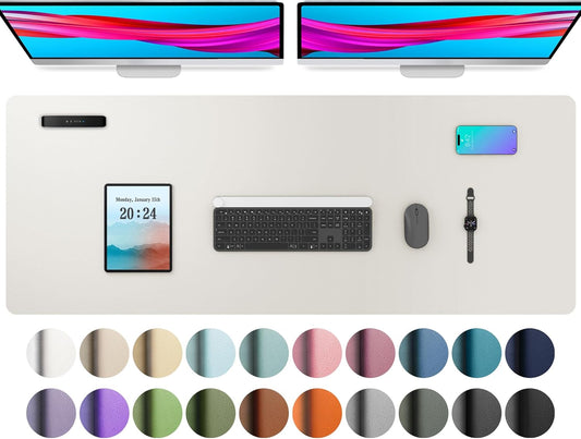 Aothia Leather Desk Pad Protector, Mouse Pad,Office Desk Mat, Non-Slip PU Leather Desk Blotter, Laptop Desk Pad, Waterproof Desk Writing Pad for Office and Home (48"x17", Off-White)