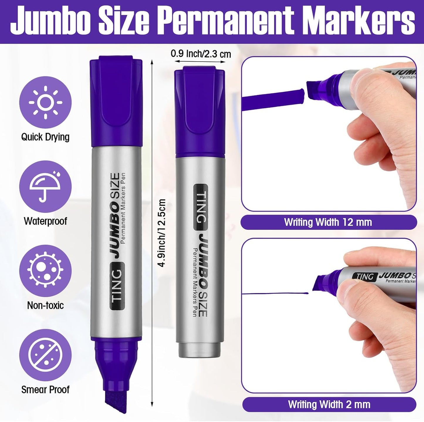 Fuutreo 10 Pack Jumbo Permanent Markers Bulk Large Chisel Tip Permanent Markers Quick Drying Waterproof Big Huge Poster Pens for Office, Logistics Company and More(Purple)