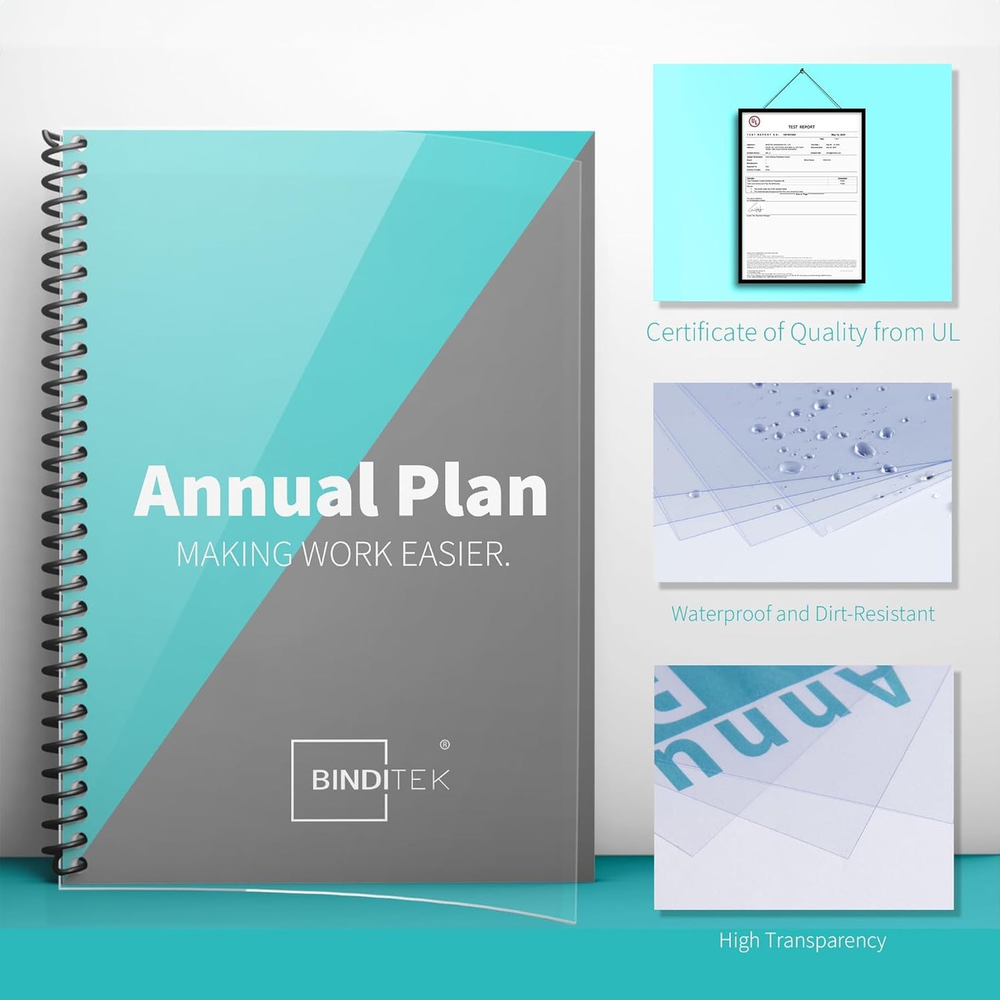 Binditek 100 Pack 6 Mil PVC Binding Report Covers, 8.5 x 11 Inches, Letter Size, Square Corners, Un-Punched, Office Supplies