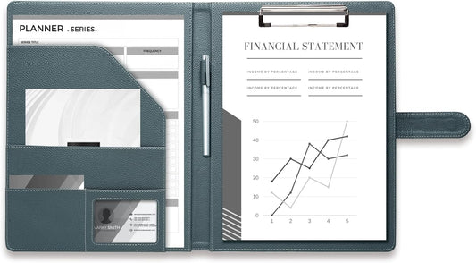 Clipboard Folder Padfolio A4, Mymazn Writing Portfolios Faux Leather Clipboards with Cover for Legal Pad Holder Letter Size 8.5 x 11 for Business Conference Notepad Clip Board (Gray Green)