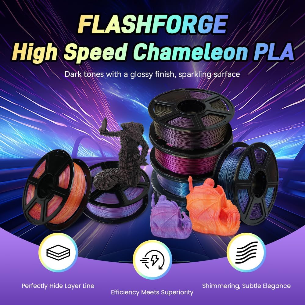 FLASHFORGE Chameleon Rapid PLA Filament 1.75mm Burnt Titanium, PLA Color Shift High Flow Speedy 3D Printer Filament, Max 500mm/s Fast Printing, Display Shimmering Effects from Various Angles and Light