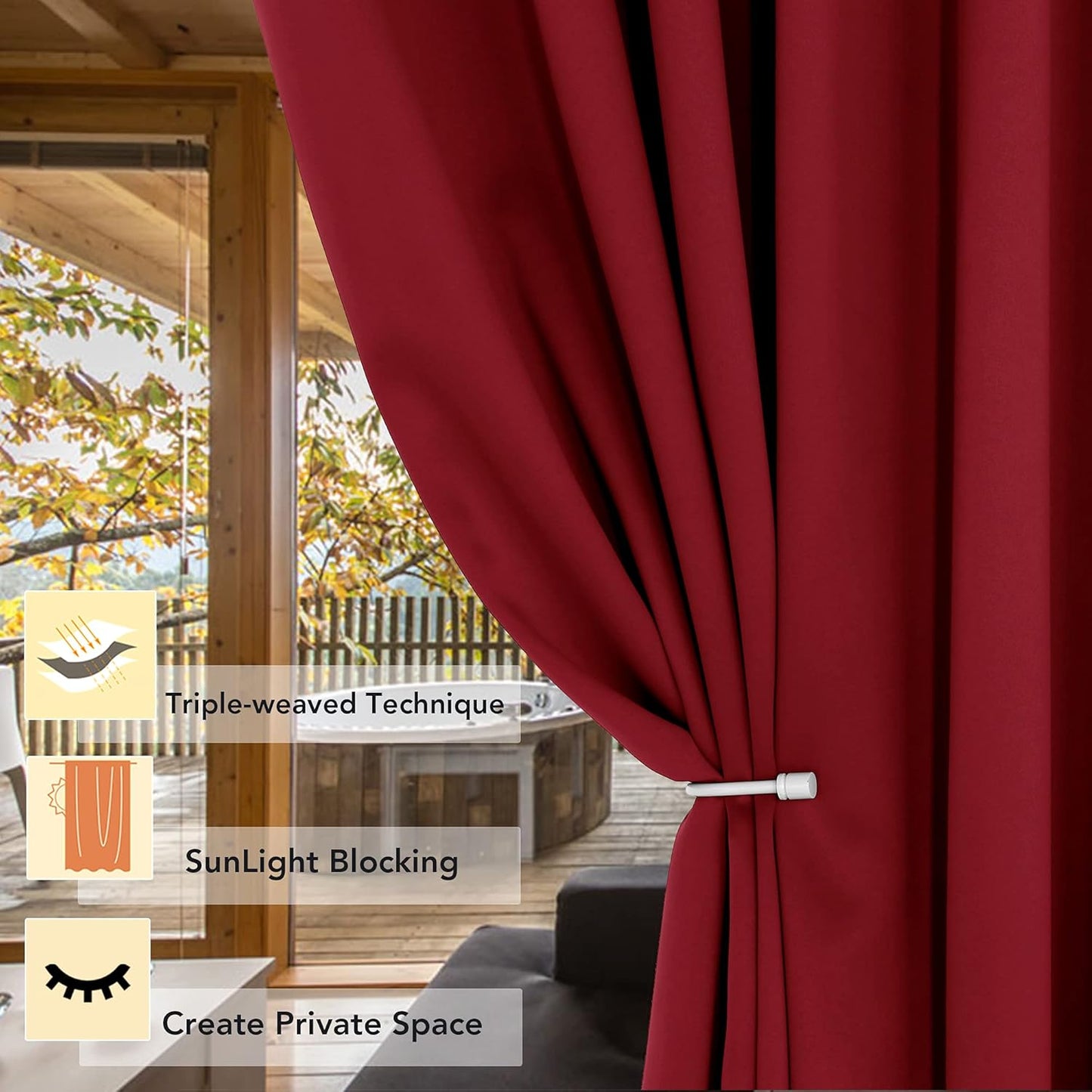 BONZER Wide Room Divider Blackout Curtain Total Privacy Wall Room Darkening Grommet Curtains for Shared Room, 96L x 70W Inch (8L x 5.8W ft), 1 Panel, Red