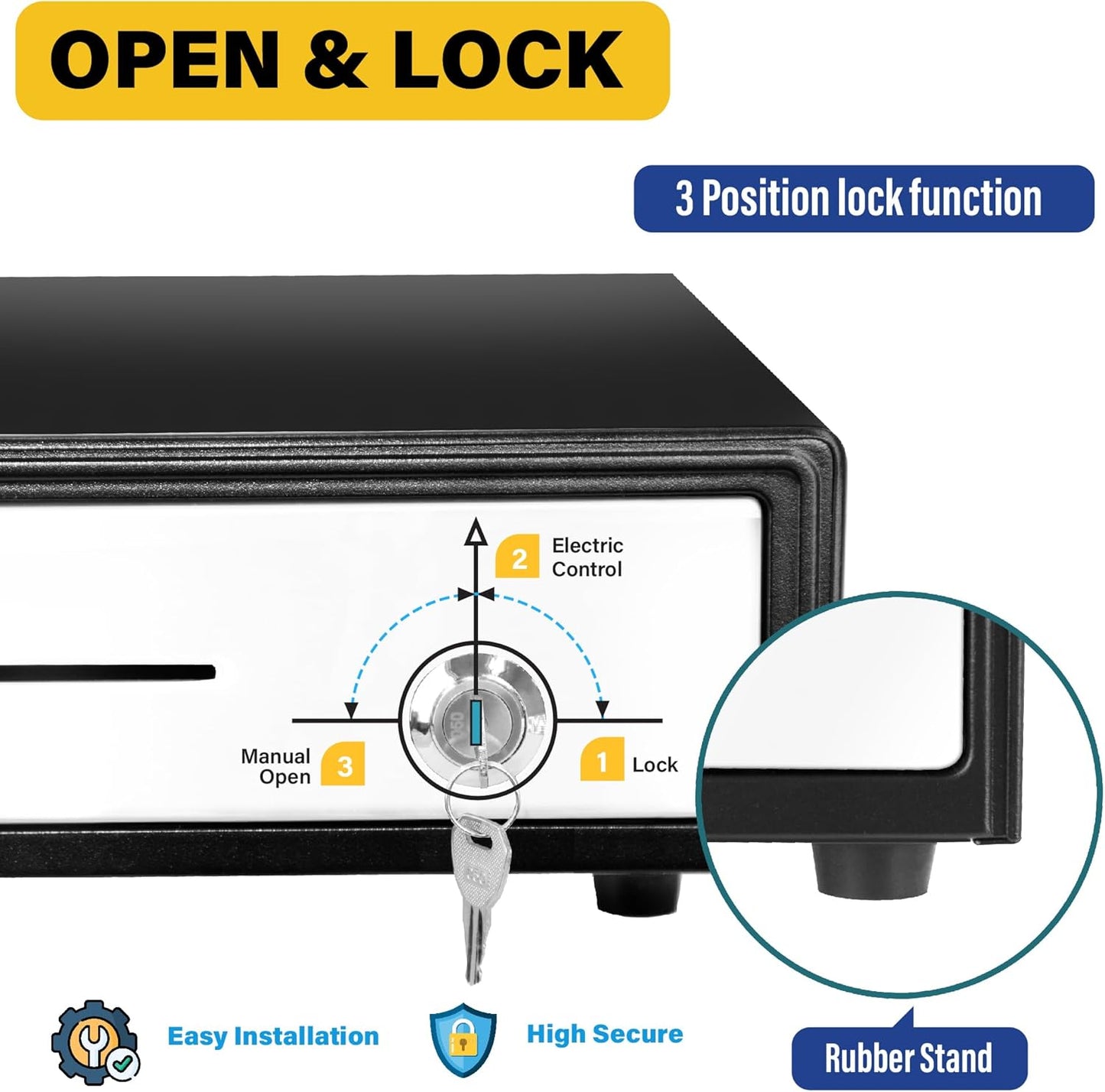 HK SYSTEMS 16inch "Stainless Steel" Front Heavy Duty Black POS Cash Drawer with 5Bill/5Coin