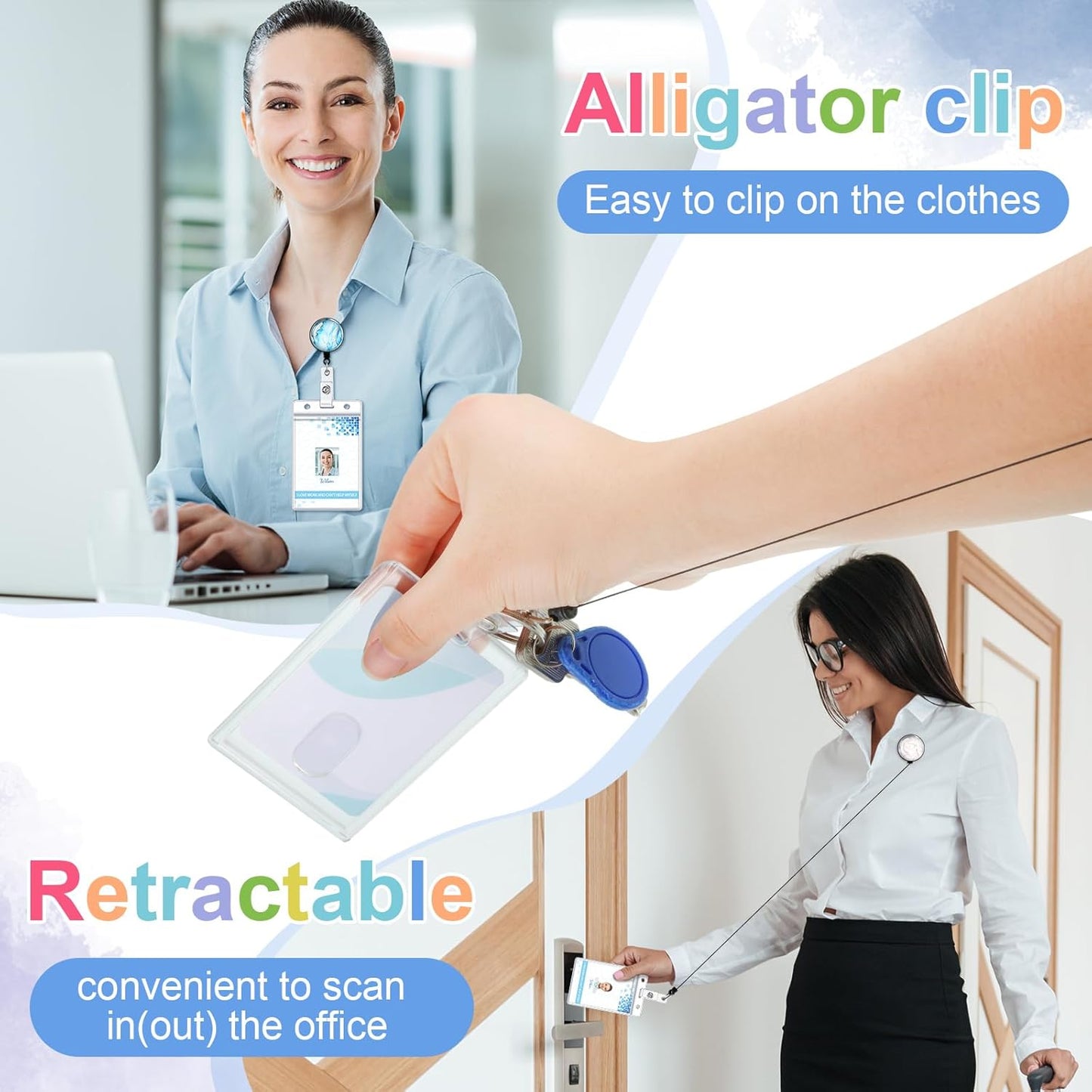 Fainne 15 Pieces Funny Badge Holders for Nurses Retractable Decorative Badge Reels with Alligator Clip for Nurse Week Gift Doctors Teachers(Marble Style)