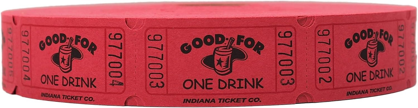 INDIANA TICKET CO. 2000 Raffle Tickets, Drink, Red, Single Roll, Ticket for Events, Entry, Class Reward, Fundraiser & Prizes