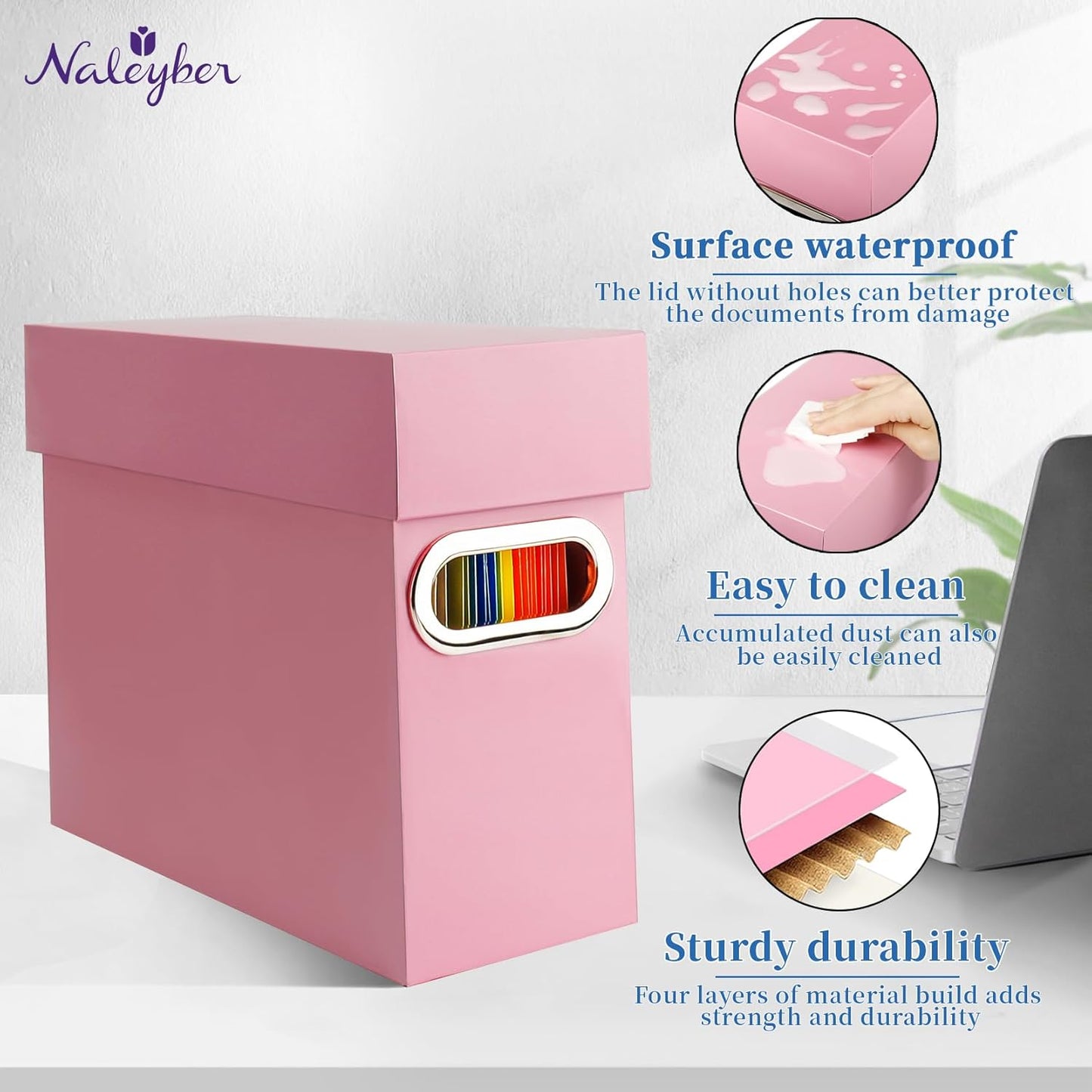 File Organizer Box with Lid, Collapsible Hanging File Folder Storage Boxes for Documents, Portable Filing Organizer for Office, Home, Classroom(Pink, 2 Pack)