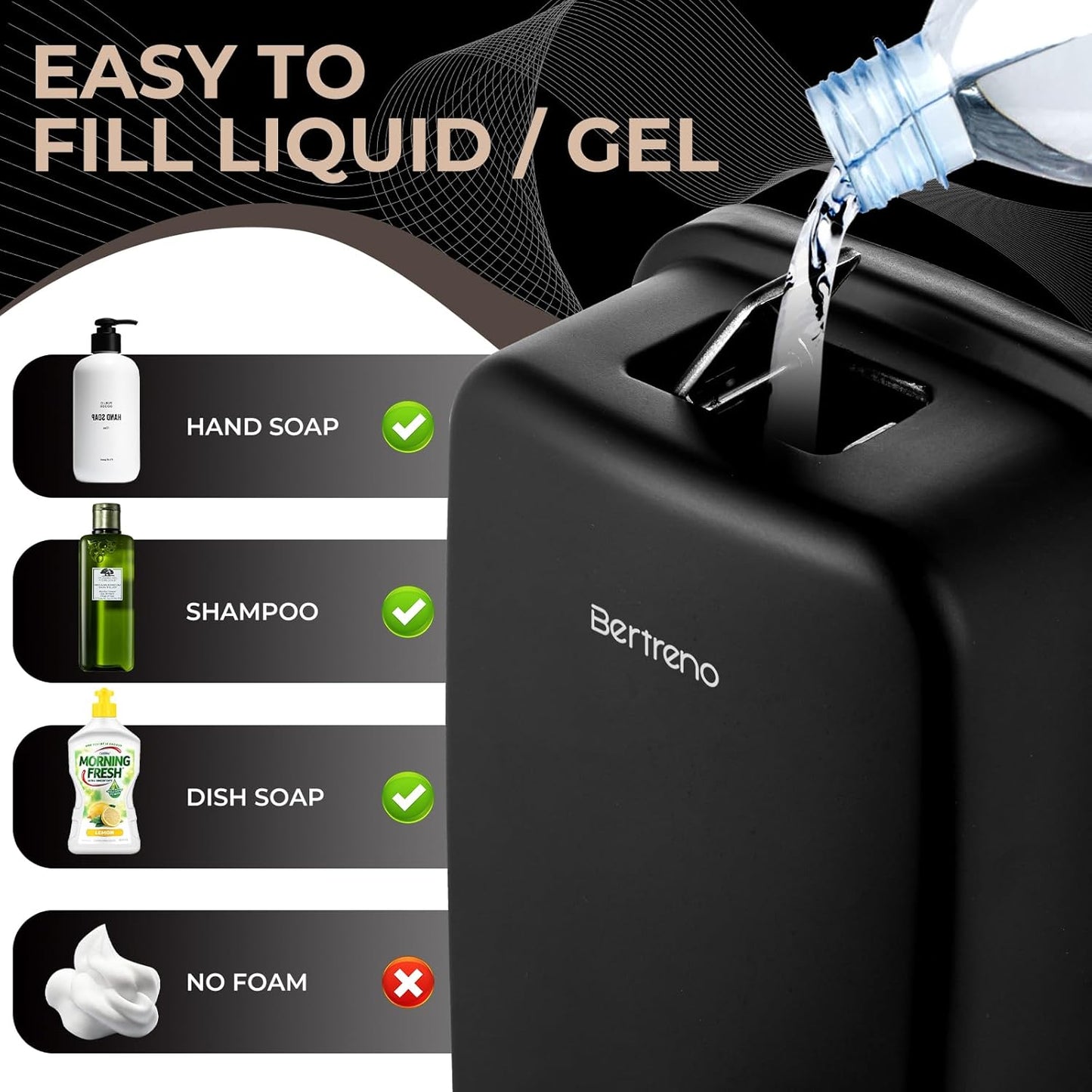 Commercial Soap Dispenser Wall Mount Stainless Steel Soap Dispensers Liquid Manual Anti-Leak Pump Hand Soap Dispenser for Bathroom Kitchen Black (35 fl.oz./1000ml)