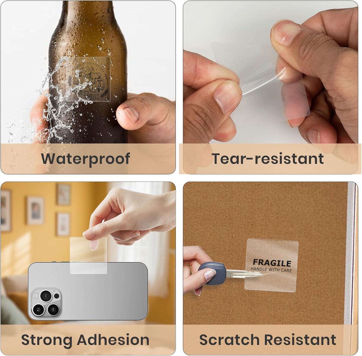 Clear Thermal Labels Rectangle Vinyl 2 x 2 Inch Transparent Direct Printer Stickers Label Square Self Adhesive Waterproof Decals Roll for Home Office Business QR Code Seal DIY Logo 300 PCS