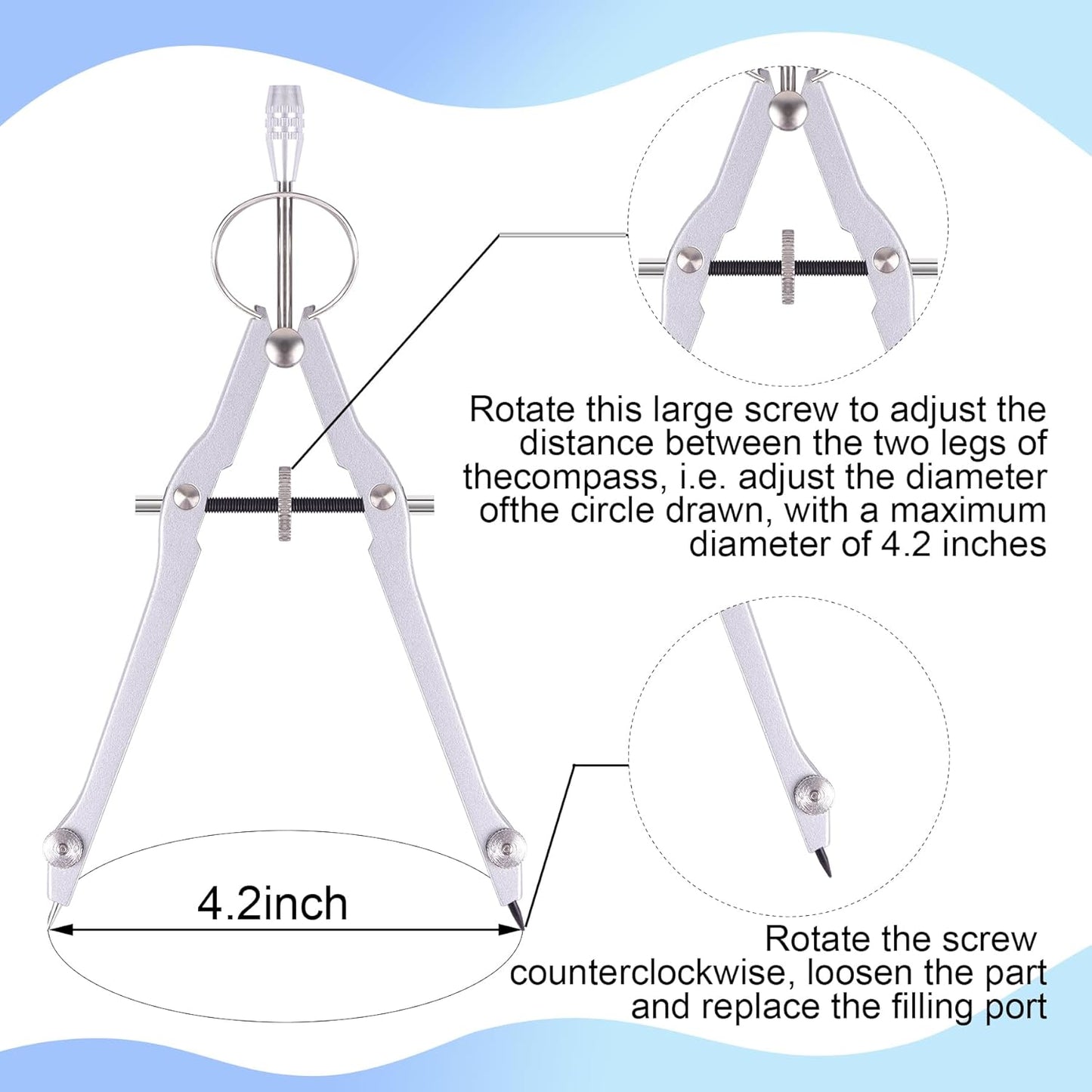 Compass and Protractor Set, Professional Drawing Compass Tool, Metal Compass with Extra Refills, Compass for Geometry and 6 Inch Math Protractors 180 Degree (Yellow)