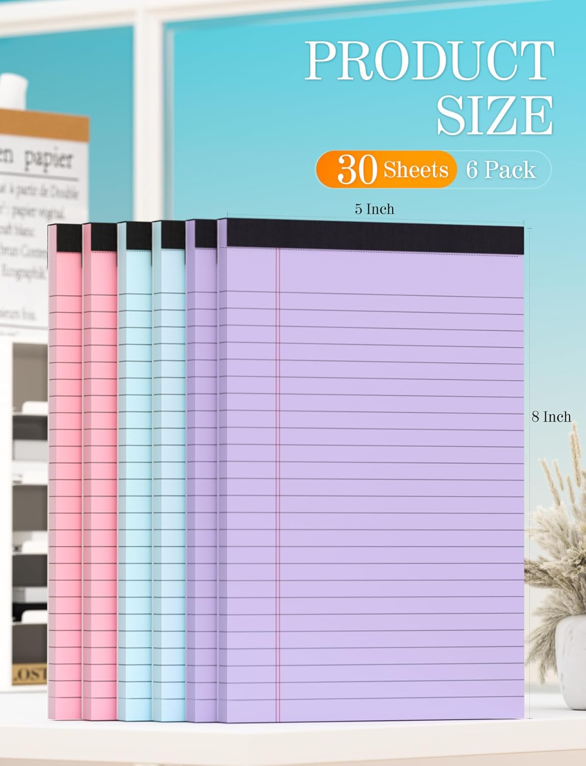 6 Pack Small Note Pads 5x8, Color Legal Pads 5x8 In, College Ruled Notepad Paper Pad with Sturdy Back, Perforated 5 x 8 Notepads Small Writing Pad Narrow Ruled Pads of Paper Notebook, Multicolor