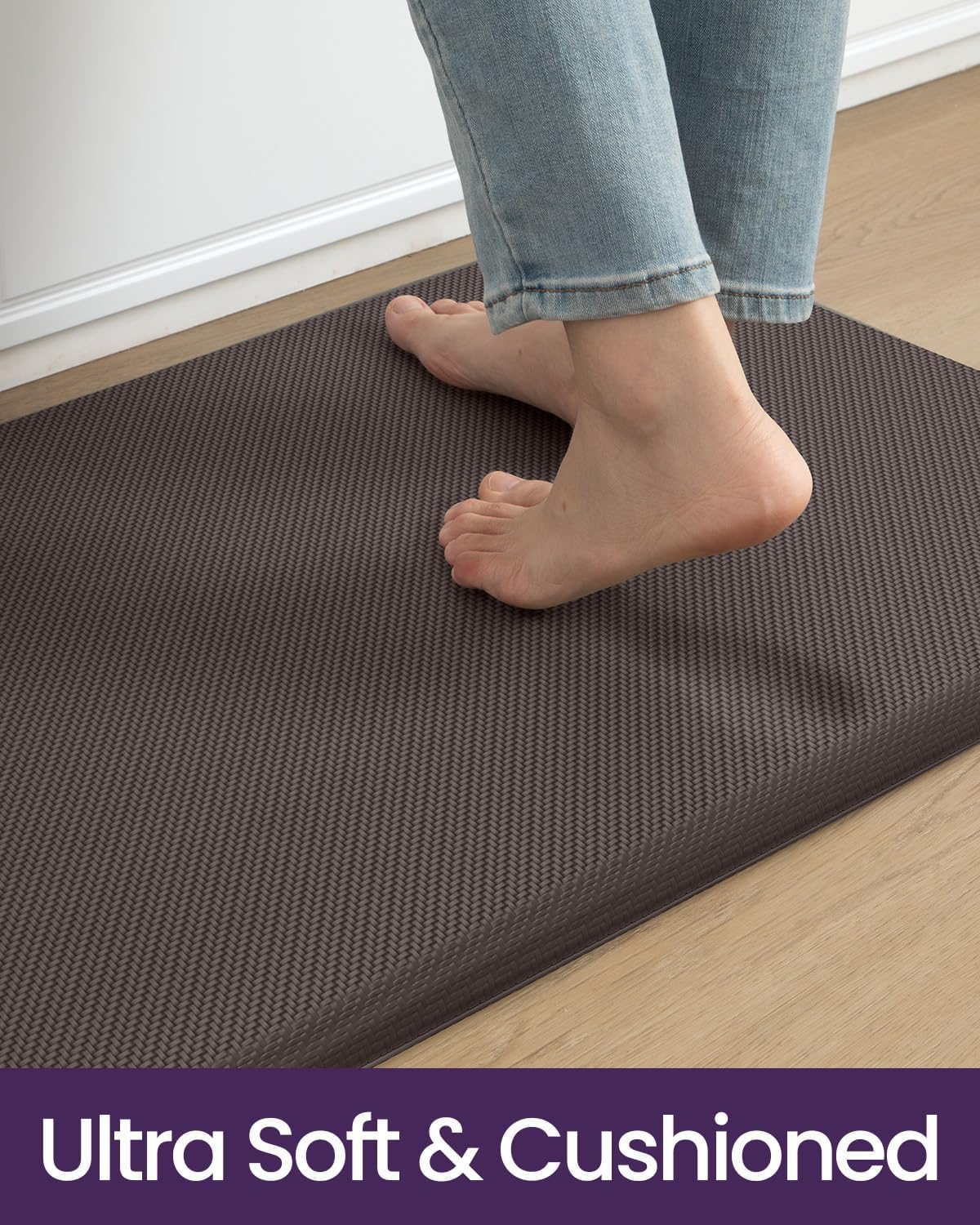 DEXI Kitchen Mat Cushioned Anti Fatigue, Non Slip Waterproof Comfort Standing Floor Rug for Kitchen, Office, Sink, Laundry, 48x20, Brown