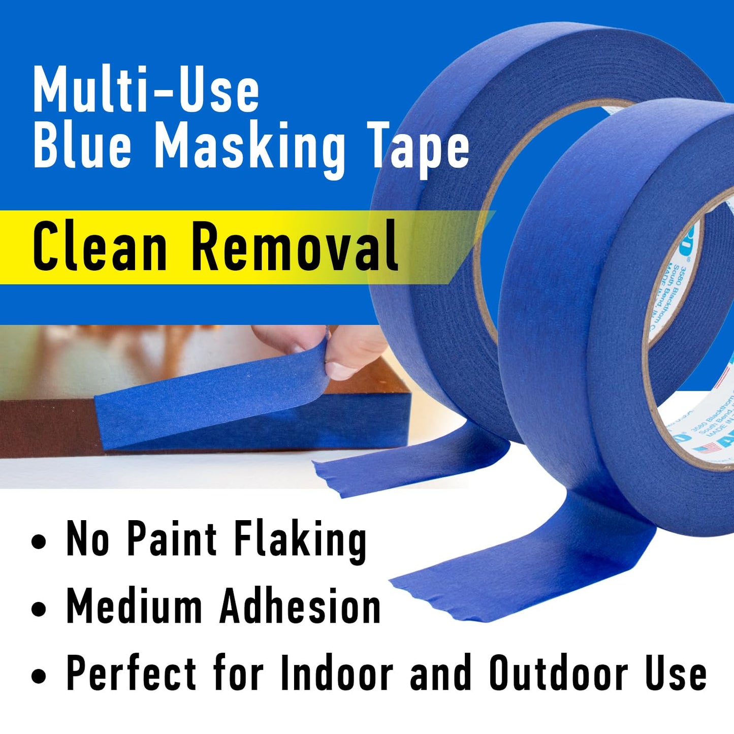 ABRO Blue Painters Tape 2 Inch Wide, 48mm x 55M, All Purpose Blue Tape, Temporary Labeling, Easy Tear, Clean Removal, Masking Tape Colored DIY or Pro - 3 Pack