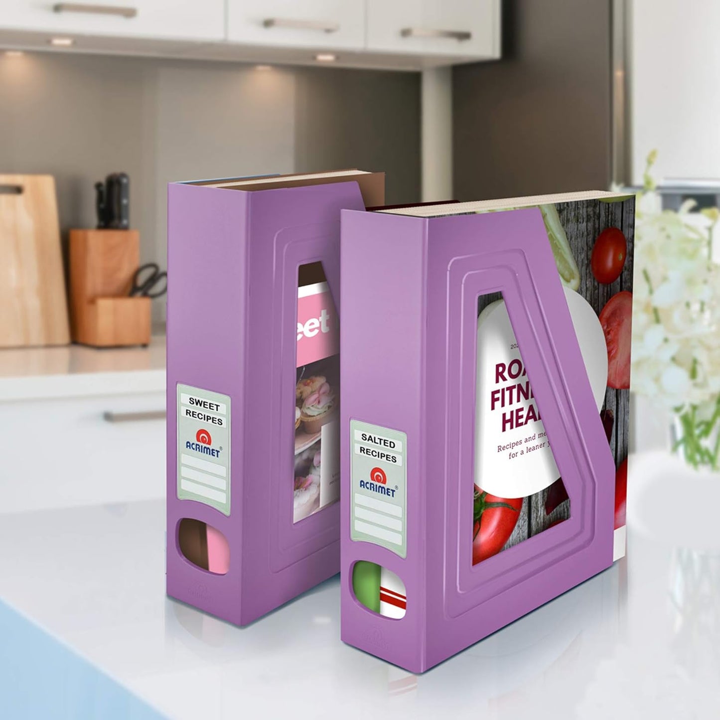 Acrimet Magazine File Holder, Durable Rack, Space-Saving Organizer (Plastic) (Solid Purple Color) (2 pack)