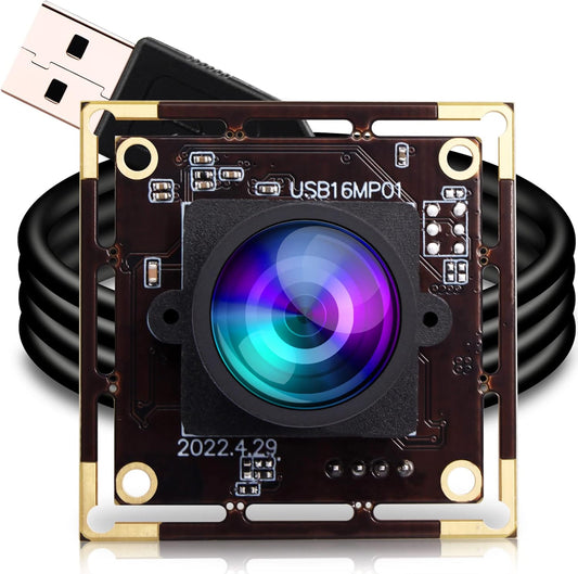 ELP 16MP Wide Angle USB Camera Module for Raspberry Pi and Computer 4K Mini UVC USB2.0 Video Webcam Board with 118degree No Distortion Lens IMX298 Industrial PC Lightburn Camera for Laptop,Jetson Nano