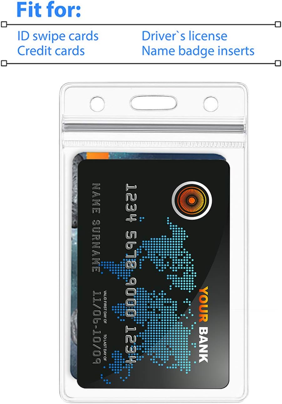 Bird Fiy® 50 Pack Lanyards with Bulldog Clip and 50 Pack Waterproof Clear Plastic Vertical Name Tag Badge ID Card Holders(Blue)